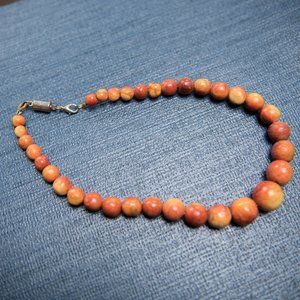 Gorgeous Peach-Brown-Cream Wooden Bead Necklace